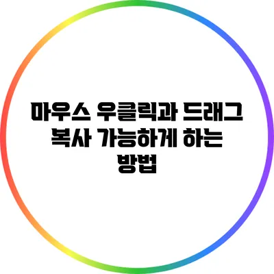 마우스 우클릭과 드래그 복사 가능하게 하는 방법