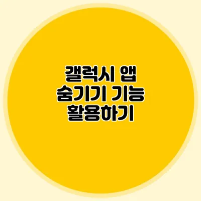 갤럭시 앱 숨기기 기능 활용하기