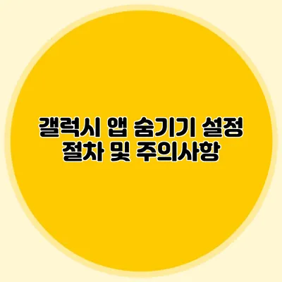 갤럭시 앱 숨기기: 설정 절차 및 주의사항