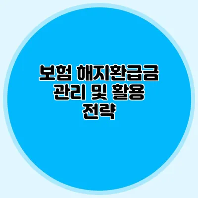 보험 해지환급금 관리 및 활용 전략