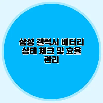 삼성 갤럭시 배터리 상태 체크 및 효율 관리