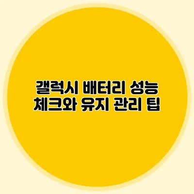 갤럭시 배터리 성능 체크와 유지 관리 팁